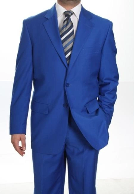 Costume bleu roi classique pour homme: élégance intemporelle, pantalon plat. L'essentiel du style masculin.