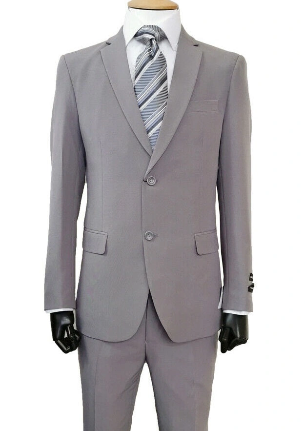 Costume gris basique pour homme : élégance intemporelle, pantalon plat, prêt à l'emploi.